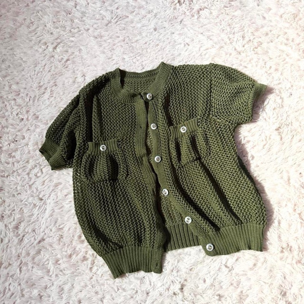 Open Knit Crotchet Boho Earthy Indie Cardigan Sweater Womens L Hippie Granola